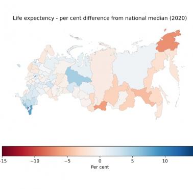 Oczekiwana długość życia w Rosji z podziałem na regiony, 2020