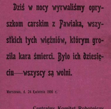 Zawiadomienie PPS o uwolnieniu z rąk carskich, 1906