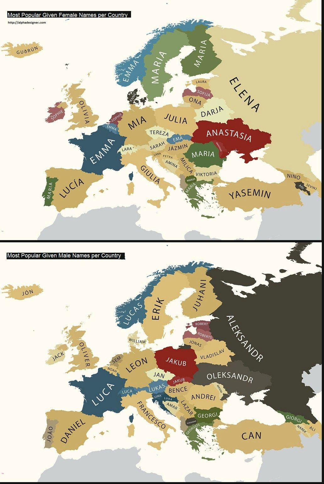 Najpopularniejsze imiona dla noworodków w każdym kraju europejskim