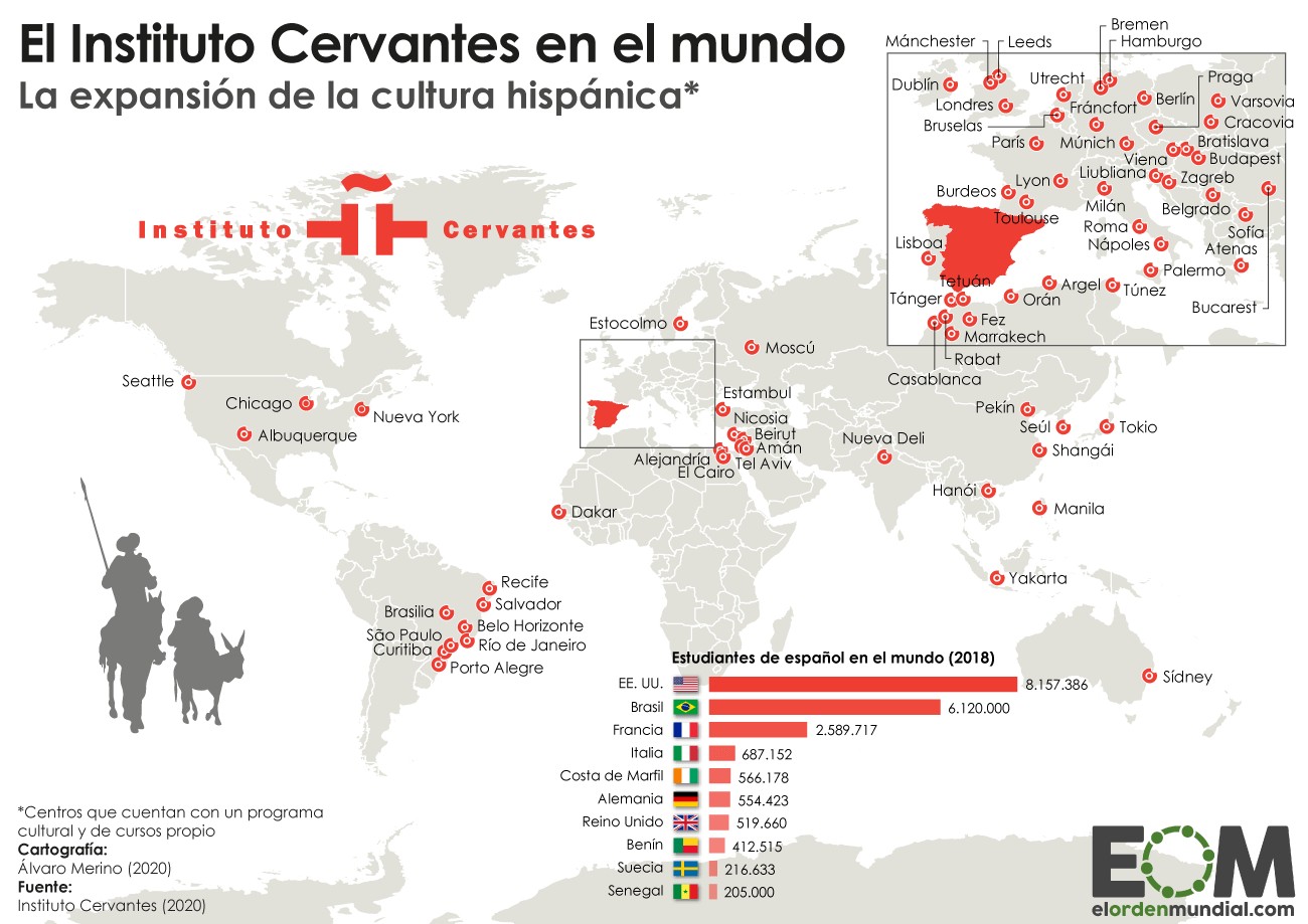 Mapa hiszpańskich Instytutów Cervantesa na świecie