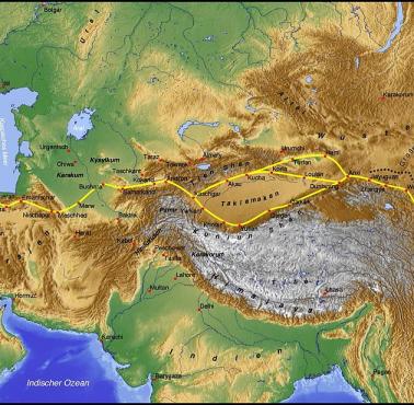 Jedwabny Szlak, jego istnienie zakończyło odkrycie drogi morskiej do Chin w XVII wieku