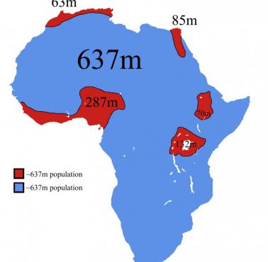 Afryka podzielona na obszary o mniej więcej równej populacji