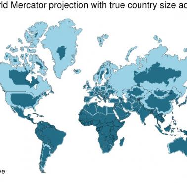 Odwzorowanie walcowe równokątne (odwzorowanie Merkatora) i realne rozmiary kontynentów