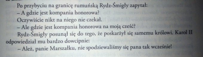 Wymyślony na potrzeby polityczne (Francuzi tworzyli już swój polski rząd) fake z przyjazdu marszałka Rydza-Śmigłego do Rumunii