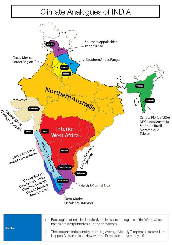 Porównanie stref klimatycznych Indii z innymi regionami na świecie