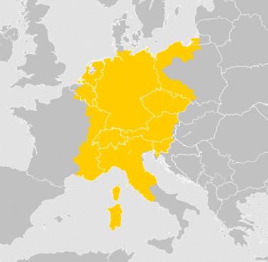 Święte Cesarstwo Rzymskie w latach 1155–1268 nałożone na dzisiejsze granice państwowe