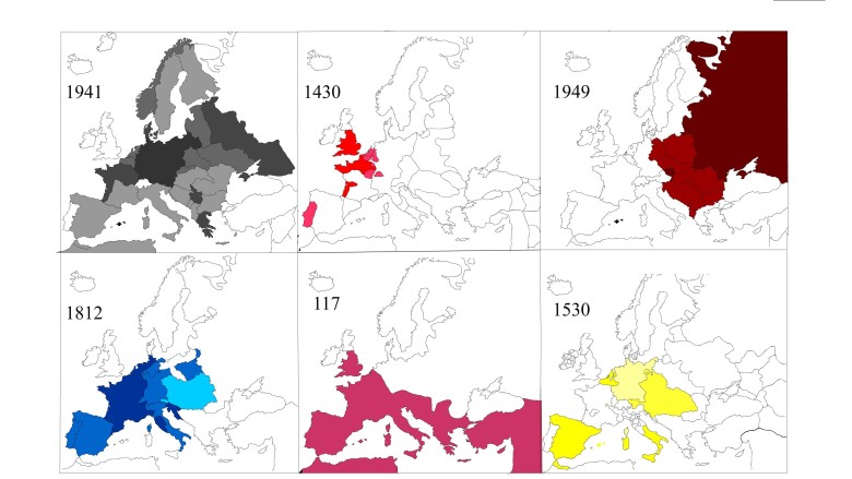 Maksymalny zasięg największy imperiów Europy, 1949, 1941, 1812, 1530, 1430, 117