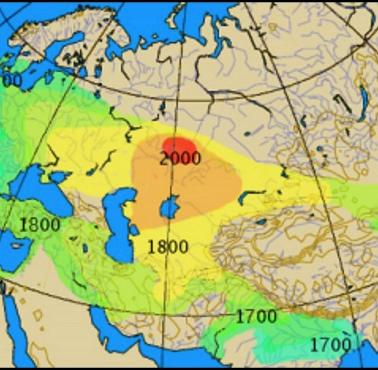 Przybliżona mapa rozprzestrzeniania się rydwanu ze stepu eurazjatyckiego (2000–1000 pne)