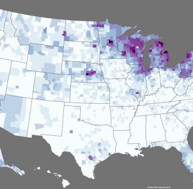 Odsetek Amerykanów polskiego pochodzenia według powiatów w 2018 roku