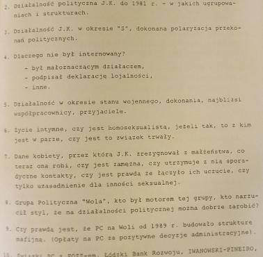 Inwigilacja prawicy - kierunki walki i obszary zainteresowania UOP Jarosławem Kaczyńskim z 1993 r.