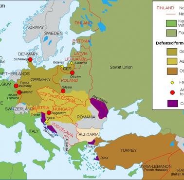 Mapa zmian terytorialnych w Europie po I wojnie światowej (stan na 1923 r.)