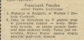 Franciszek Pieczka, życzenia na 1960 rok