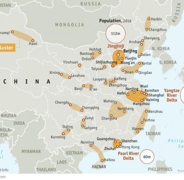 Planowane do 2030 roku chińskie klastry miejsce