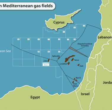 Złoża gazu ziemnego i strefy sporne na Morzu Śródziemnym