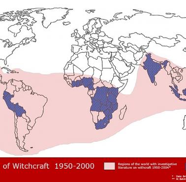 Kraje, w których w latach 1950–2000 pojawiły się publiczne oskarżenia o czary