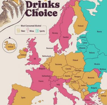 Preferowany typ napojów alkoholowych (piwo, wino, wódka) w europejskich krajach, 2020