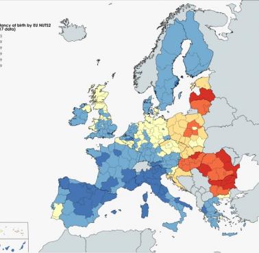 Oczekiwana długość życia w chwili urodzenia w UE w 2017 roku