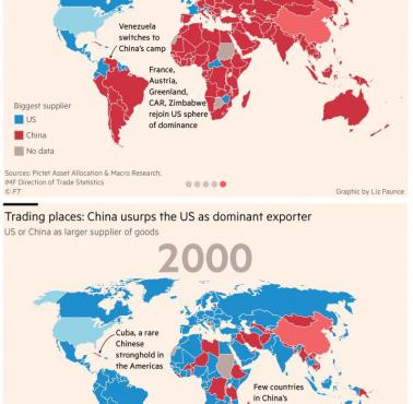 Największy partner handlowy (wojna handlowa) w 2000 vs. 2019 roku, USA vs. Chiny