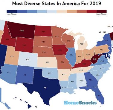 Najbardziej zróżnicowane rasowo stany w USA, 2019