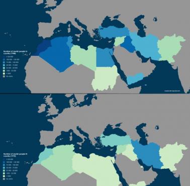 Ludność żydowska w krajach Bliskiego Wschodu i Afryki Północnej w 1948 i 1972 r.