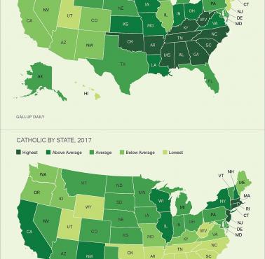 Protestanci i chrześcijanie w poszczególnych stanach USA, 2017