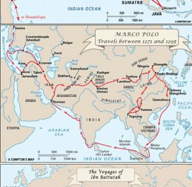 Kraje i terytoria odwiedzone przez dwóch największych średniowiecznych podróżników: Marco Polo i ibn Battuta