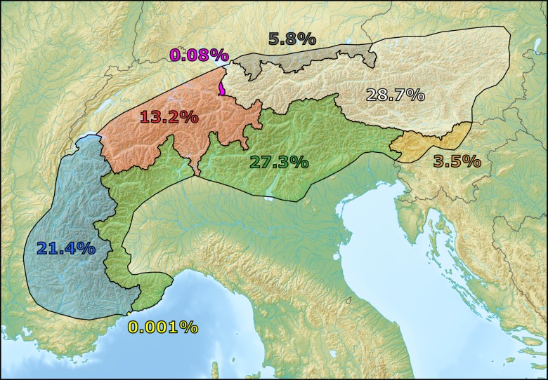 Procentowy udział Alp na kraj