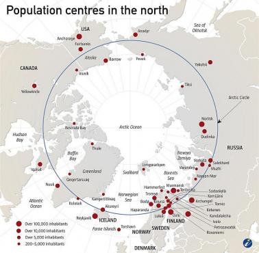 Największe skupiska ludności w obszarze Arktyki (koło podbiegunowe)