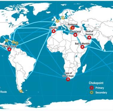 Światowe trasy żeglugowe z podziałem na główne i poboczne