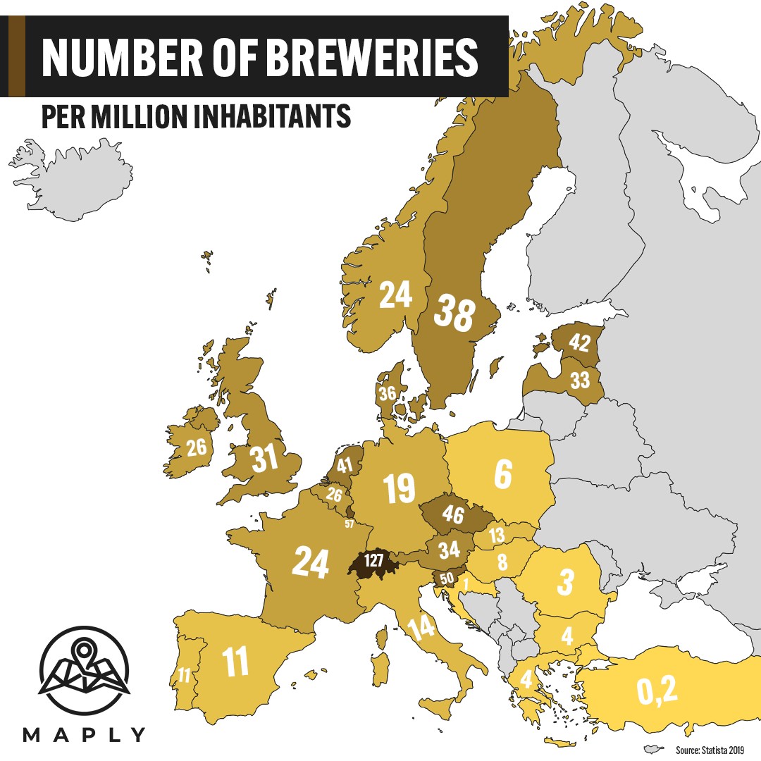 Liczba browarów na milion mieszkańców