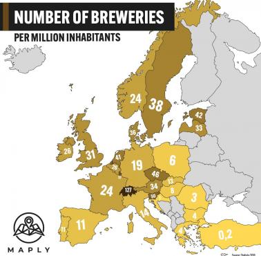 Liczba browarów na milion mieszkańców