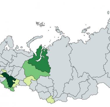 Największy odsetek ludności muzułmańskiej (w tym Krym) w regionach Rosji