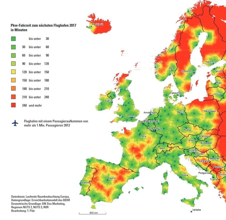 Czas dojazdu do najbliższego lotniska, które przyjmuje ponad 1 milion pasażerów rocznie, 2012 rok