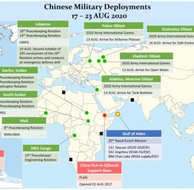 Obecność wojskowa i rozmieszczenie chińskich baz na świecie, stan 23 sierpnia 2020