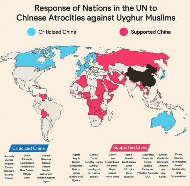Oficjalny stosunek państw (w tym muzułmańskich) w odniesieniu do prześladowania chińskich Ujgurów