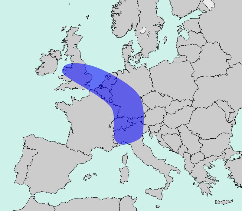 Niebieski banan -  zamieszkały przez ponad 111 mln ludzi obszar rdzeniowy Unii (dorzecze Renu), reszta to peryferia