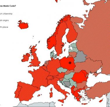Narodowość Marii Skłodowskiej-Curie w poszczególnych krajach Europy wg. lokalnej wikipedii