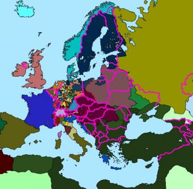 Granice współczesnych państw naniesione na mapę Europy z 1700 roku