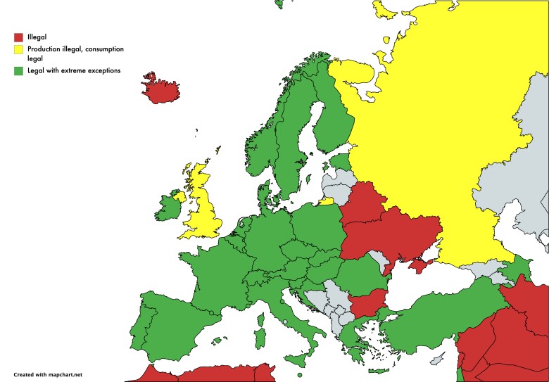 Legalność pornografii w Europie i w basenie Morza Śródziemnego, 2020