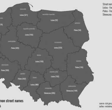 Najpopularniejsze nazwy ulic w Polsce według województw