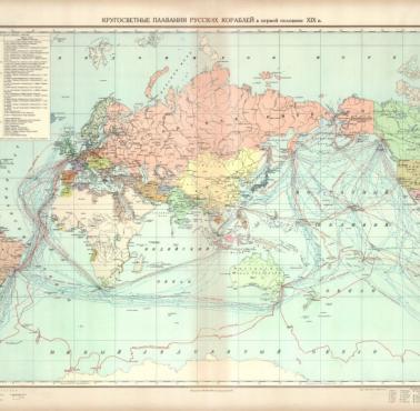 Świat w XIX wieku z uwzględnieniem tras żeglugowych Imperium Rosyjskiego