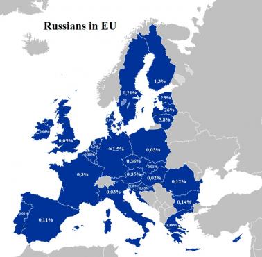 Rosjanie w poszczególnych krajach Unii Europejskiej, 2020