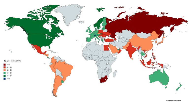 Wskaźnik Big Maca, The Big Mac index (Bigmac), 2020