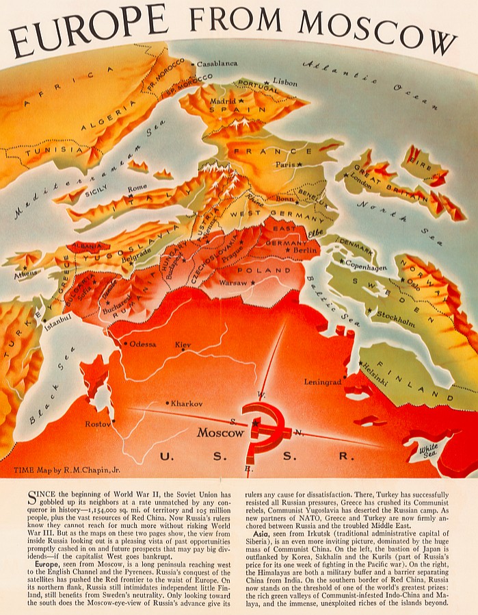 Europa widziana od strony Rosji (mapa z 1952 roku, Time)