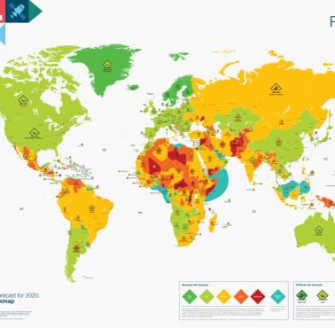 Prognoza ryzyka (polityczne, związane z bezpieczeństem) na świecie z podziałem na kraje, 2020