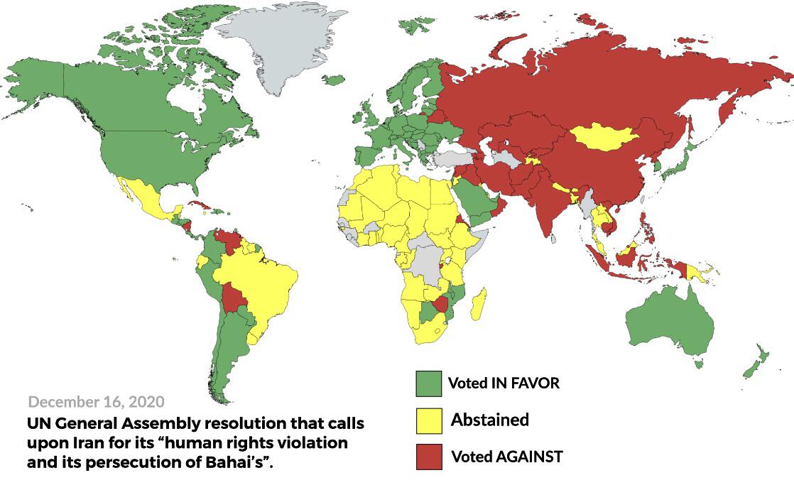 Państwa które w głosowaniu ONZ z 16.12.2020 potępiły irańskie naruszenia praw człowieka