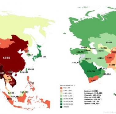 PKB per capita, Azja: 1991 vs 2019 (w dolarach)