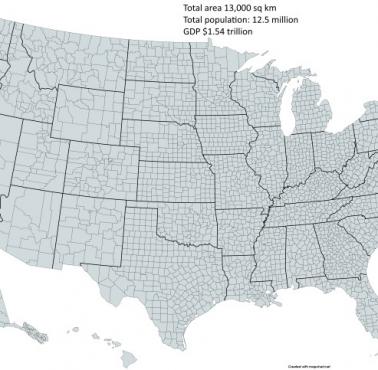 Trzy zaznaczone na mapie hrabstwa w USA mają większą gospodarkę niż Rosja, 2020