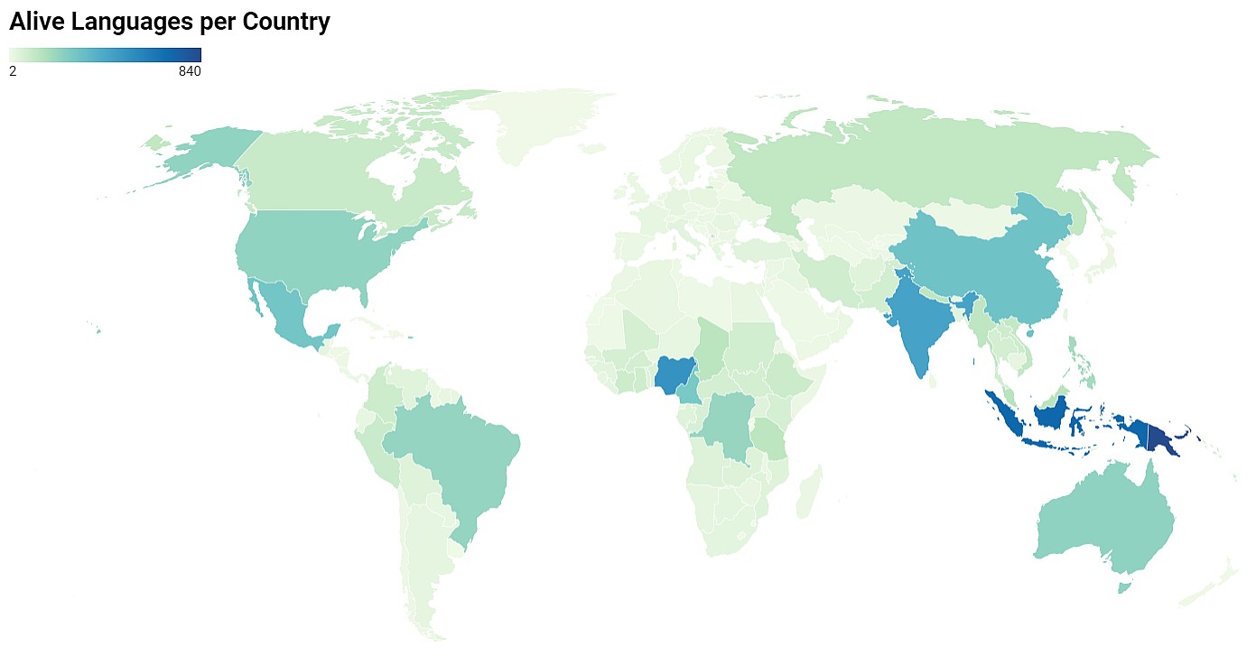 Liczba języków w poszczególnych państwach świata (różnorodność językowa)