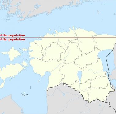 50% Estończyków mieszka na północ od zaznaczonej linii / druga połowa na południe od tej linii